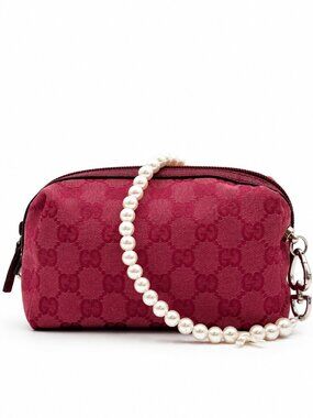 Gucci GG Monogram Pink Mini Bag Pearl Handle Cosmetic Pouch Conversion